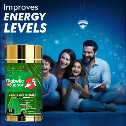 Vitaminnica Diabetic Support - Monitor Blood sugar, Glucose and Pancreatic function- 60 Capsules - Vitaminnica Healthcare
