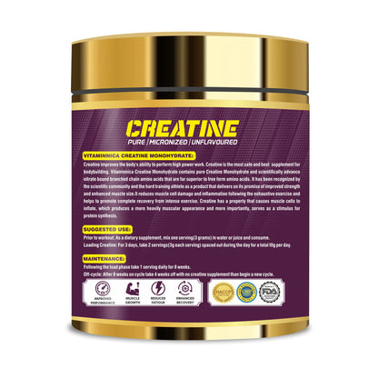 Vitaminnica Creatine Monohydrate- 300gms 100 servings - Vitaminnica Healthcare