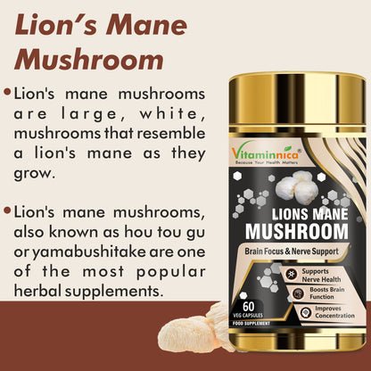 Vitaminnica Lion's Mane Mushroom- 60 Capsules - Vitaminnica Healthcare