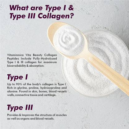 Vitaminnica Vita Beauty Collagen Powder (Type I & III) with Hyaluronic Acid, Glutathione, Vitamin C, Biotin & Vitamin E | For Glowing Skin & Anti-Aging - 30 servings - Vitaminnica Healthcare