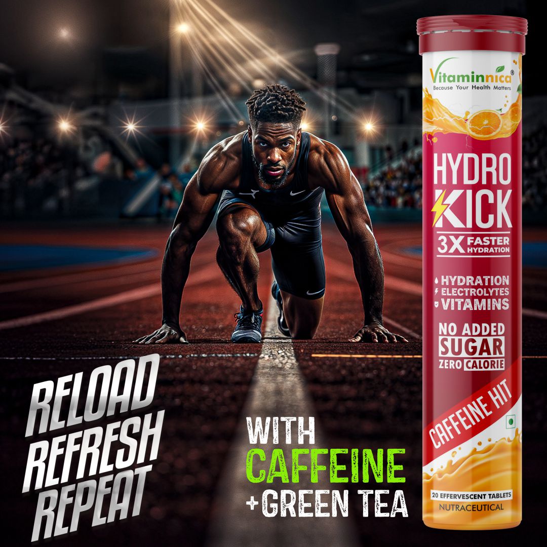 Vitaminnica Hydro Kick- 20 Effervescent Tablets | Hydration + Energy Boost | Electrolytes, Coconut Water, Caffeine & Green Tea | Vitamins & Minerals | Rehydration & Refreshing Energy Drink - Vitaminnica Healthcare