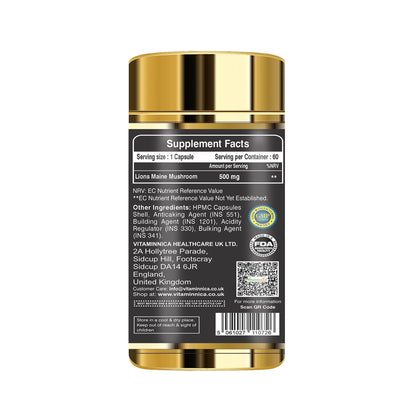 Vitaminnica Lion's Mane Mushroom- 60 Capsules - Vitaminnica Healthcare