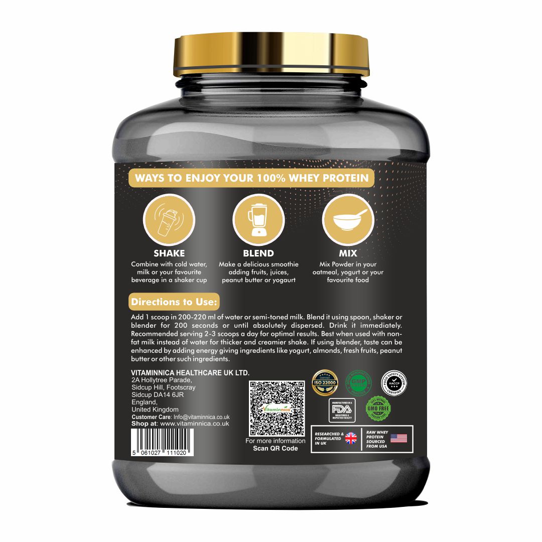 Vitaminnica Vita Gold 100% Whey Protein Powder- 5 Lbs (75 Servings) | UK Formulation with Digestive Enzymes - Vitaminnica Healthcare