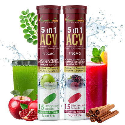 Vitaminnica ACV Moringa 5-in-1- 15 Effervescent Tablets – Ultimate Detox & Metabolism Booster | - Vitaminnica Healthcare