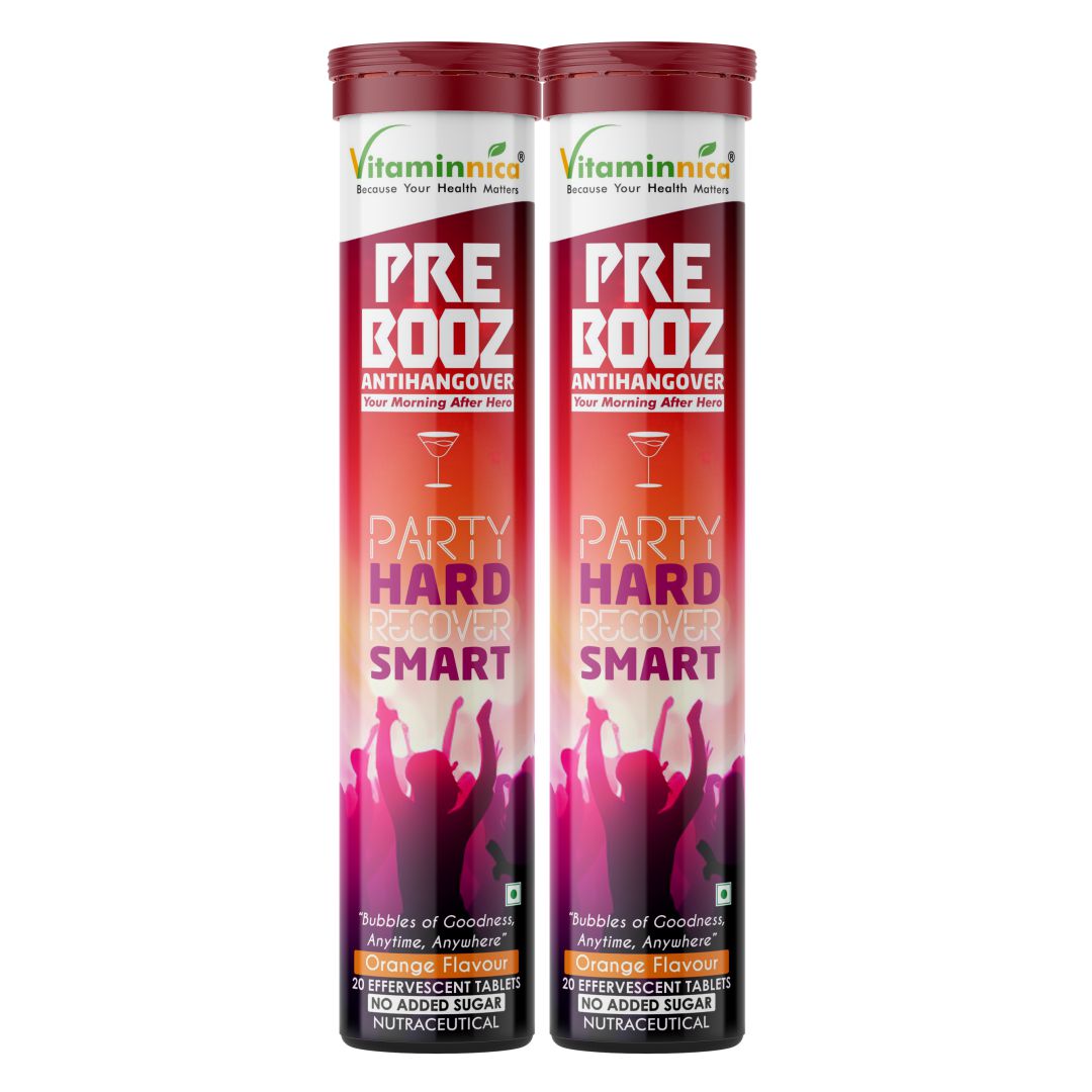 Vitaminnica Pre Booz- Hangover Relief Drink- 20 Effervescent Tablets– Pre & Post Party Recovery Supplement | With Vitamins, Minerals & Antioxidants | Helps Hydration, Liver Support, Energy & Detox - Vitaminnica Healthcare