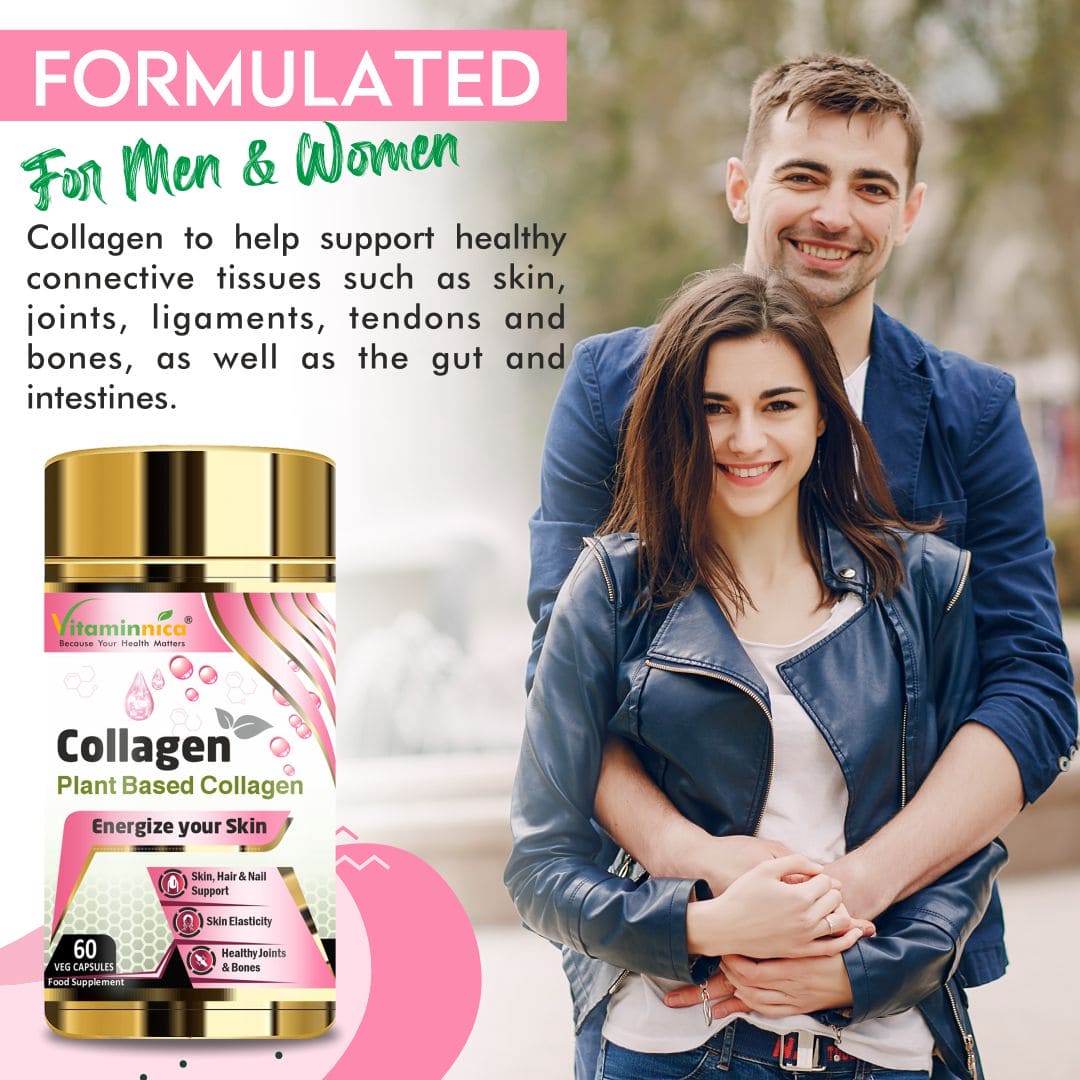 Vitaminnica Plant Based Collagen- Hyaluronic Acid & Vitamin C - Skin, Hair, Bones & Joints | 60 Capsules - Vitaminnica Healthcare