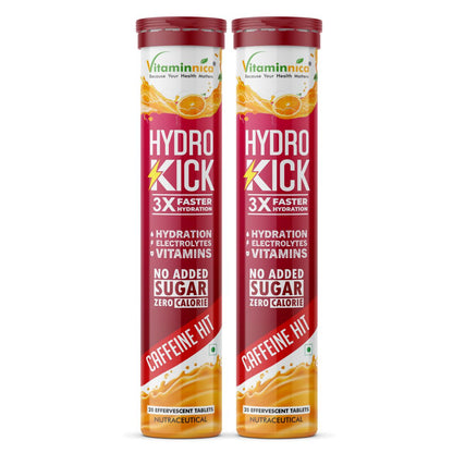 Vitaminnica Hydro Kick- 20 Effervescent Tablets | Hydration + Energy Boost | Electrolytes, Coconut Water, Caffeine & Green Tea | Vitamins & Minerals | Rehydration & Refreshing Energy Drink - Vitaminnica Healthcare