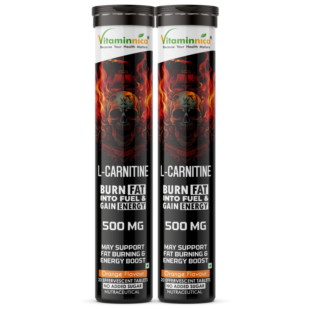 Vitaminnica L-Carnitine- 20 Effervescent Tablets Orange Flavour – Metabolism & Energy Support Supplement – Fat Metabolism, Reduced Fatigue & Workout Performance - Vitaminnica Healthcare