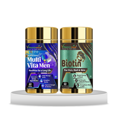 Multivita Men + Biotin Combo: Hair, Skin, and Nail Health for Men - 120 Capsules - vitaminnicahealthcare