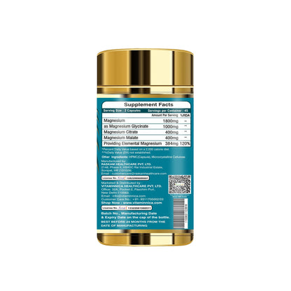 Vitaminnica Magnesium Glycinate 3in1- 90 Capsules |  Glycinate, Citrate & Malate- Triple High Absorption Vegan Supplement | Supports Muscle Relaxation and Stress - Vitaminnica Healthcare