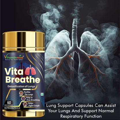 Vitaminnica Vita Breathe Lung Detox Supplement Cleanse and Detoxify Lungs Health | 60 Veg Capsules - Vitaminnica Healthcare