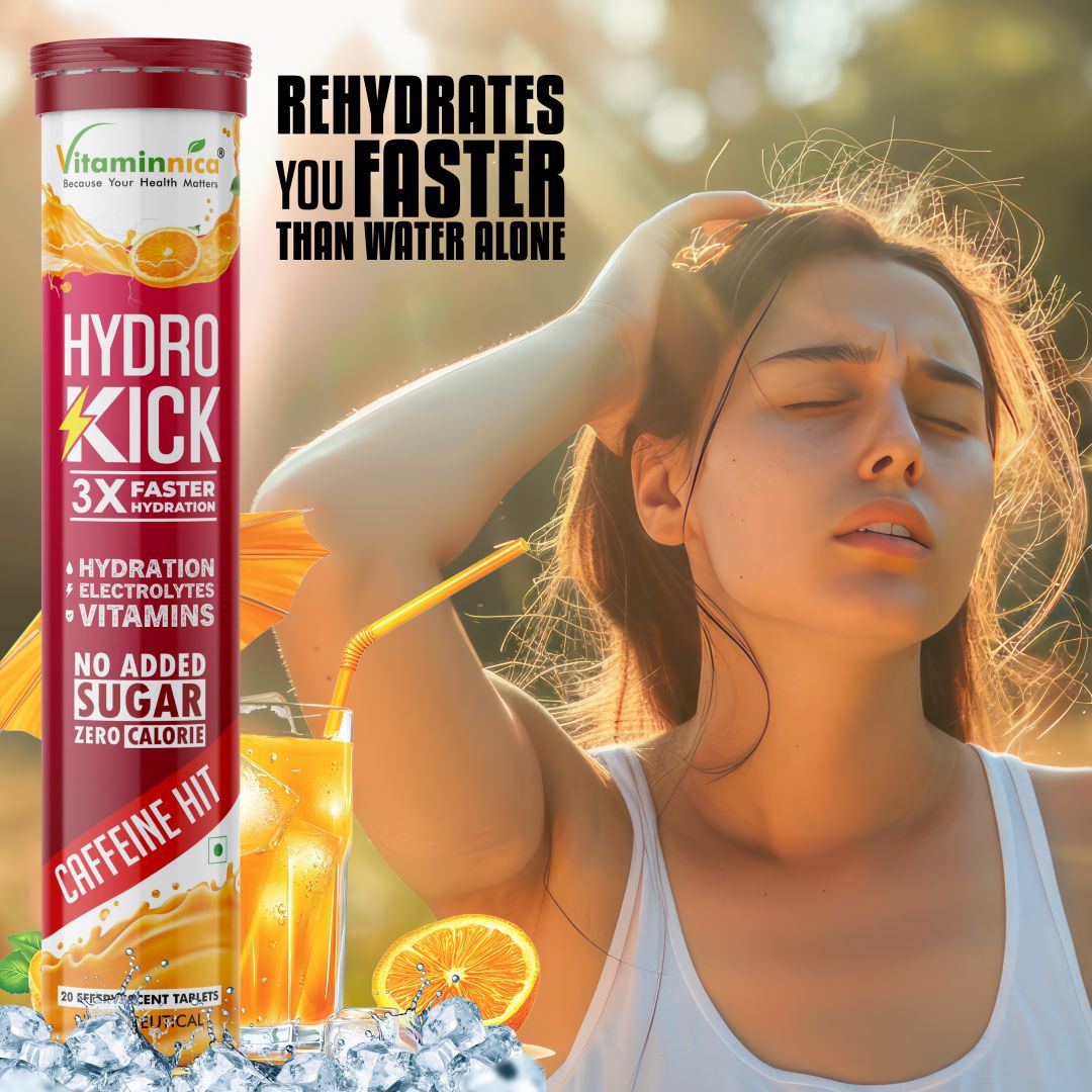 Vitaminnica Hydro Kick- 20 Effervescent Tablets | Hydration + Energy Boost | Electrolytes, Coconut Water, Caffeine & Green Tea | Vitamins & Minerals | Rehydration & Refreshing Energy Drink - Vitaminnica Healthcare