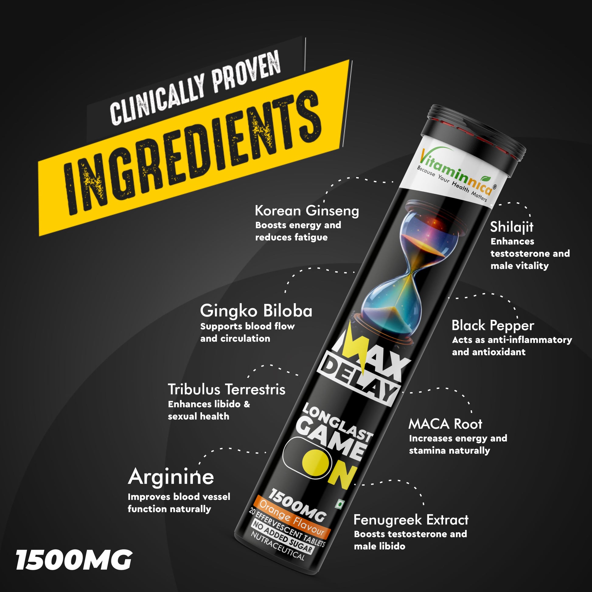 Vitaminnica Max Delay- 20 Effervescent Tablets| Natural Vitality, Performance & Endurance Booster for Men - Vitaminnica Healthcare