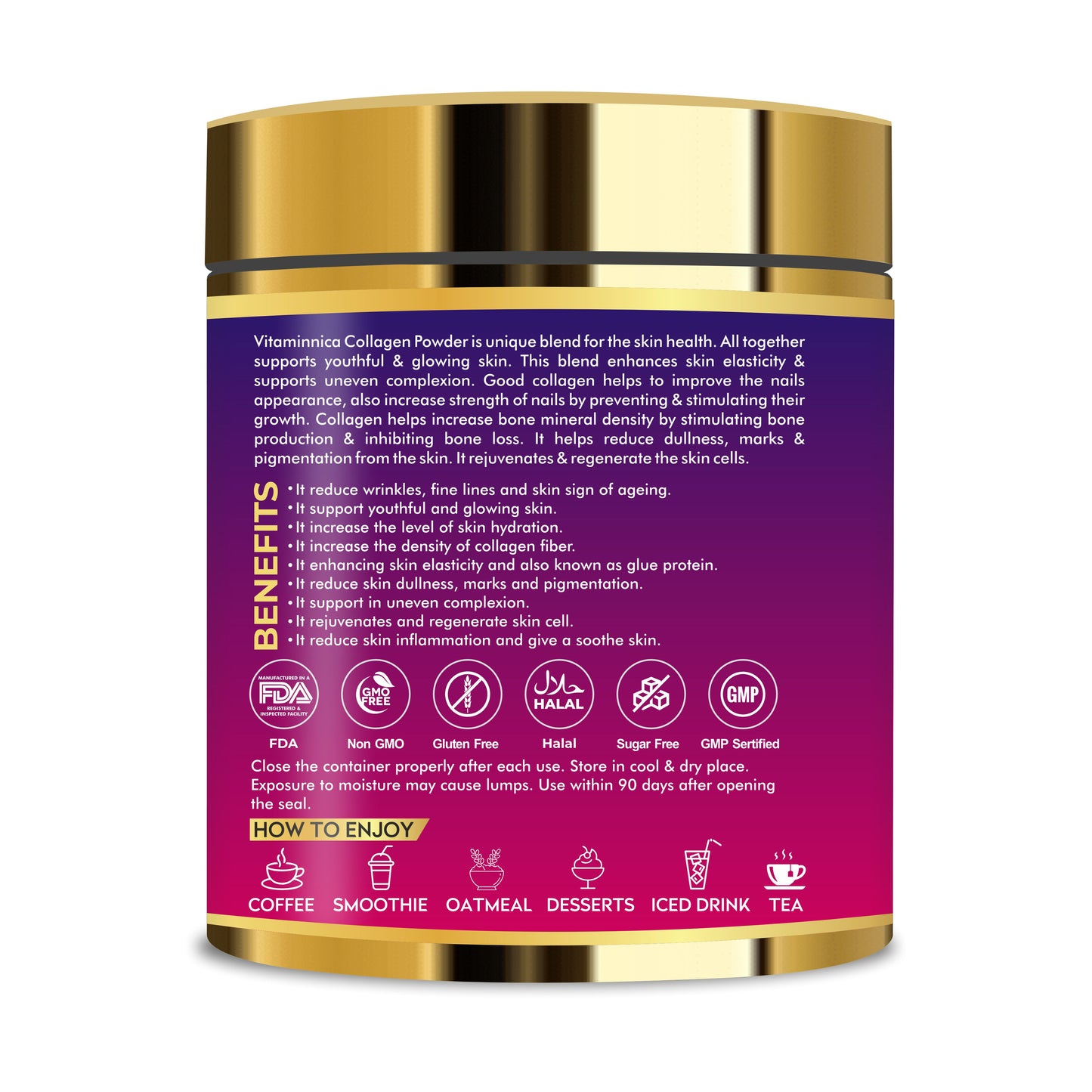 Vitaminnica Vita Beauty Collagen Powder- MixBerry Flavour | Vitamin C, Glutathione, Hyaluronic Acid, Biotin 180g-30 servings - Vitaminnica Healthcare