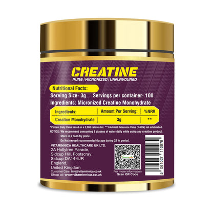 Vitaminnica Creatine Monohydrate- 300gms 100 servings - Vitaminnica Healthcare