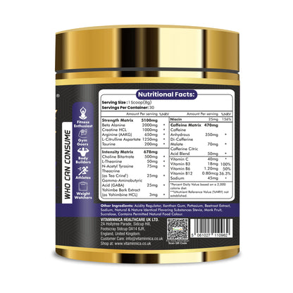 Vitaminnica Battle Zone Pre Workout- 240gms 30 Servings - Vitaminnica Healthcare