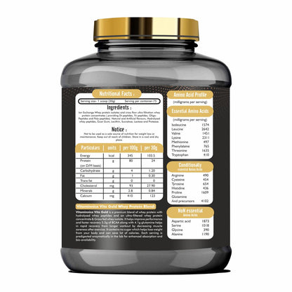 Vitaminnica Vita Gold 100% Whey Protein Powder- 5 Lbs (75 Servings) | UK Formulation with Digestive Enzymes - Vitaminnica Healthcare