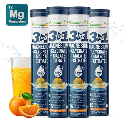 Vitaminnica Magnesium 3-in-1- 15 Effervescent Tablets | Malate, Glycinate & Citrate for Muscle Health, Relaxation and Stress - Vitaminnica Healthcare