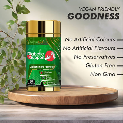 Vitaminnica Diabetic Support - Monitor Blood sugar, Glucose and Pancreatic function- 60 Capsules - Vitaminnica Healthcare