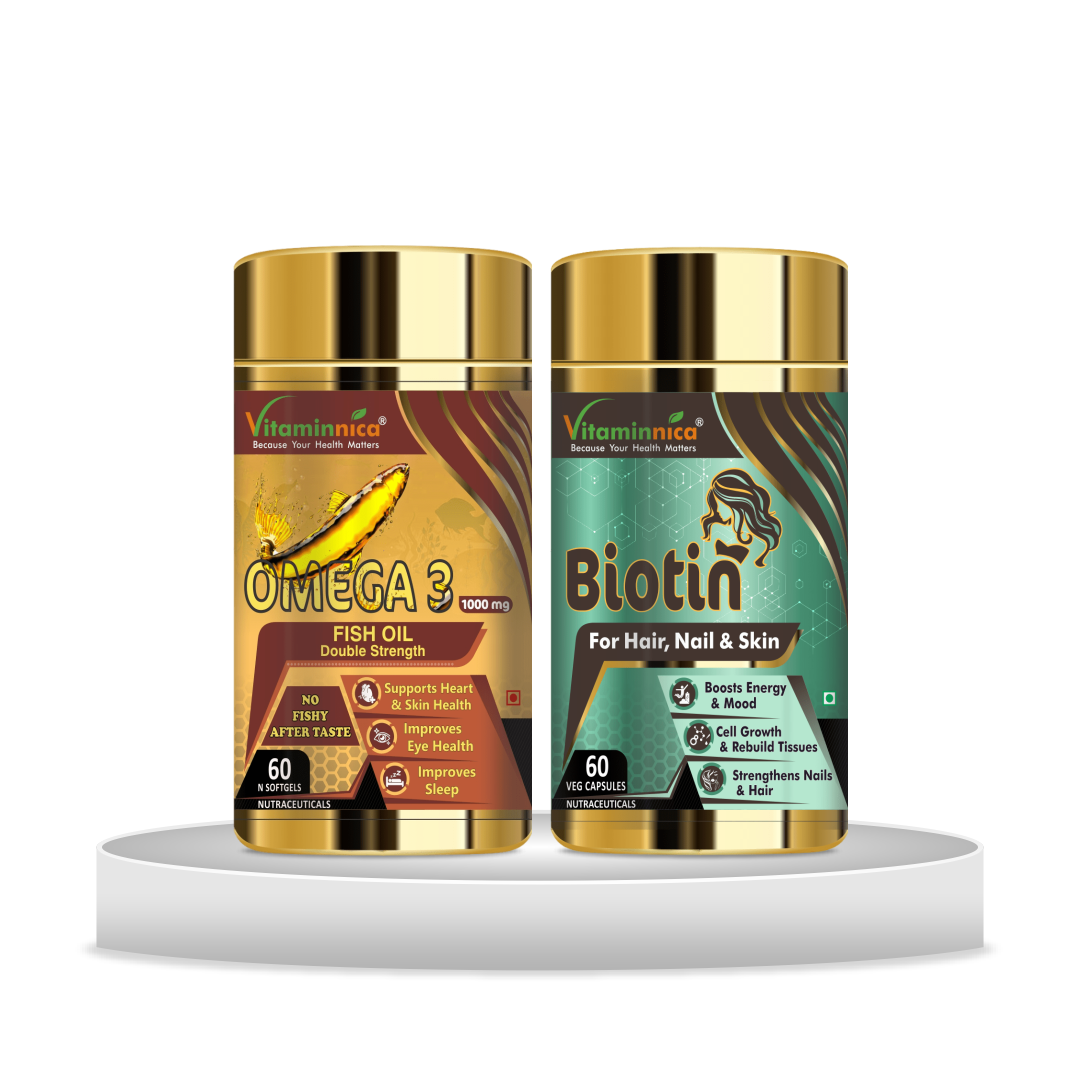 Omega 3 + Biotin Combo: Hair, Skin, and Nail Health - 120 Capsules - vitaminnicahealthcare