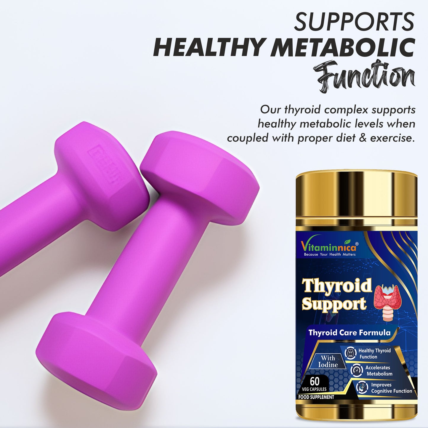 Thyroid Support - Healthy thyroid function, improves metabolism and memory- 60 Capsules