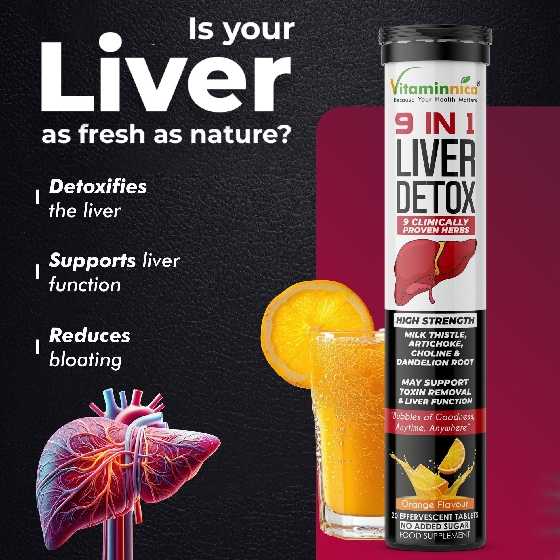 Vitaminnica 9-in-1 Liver Detox Effervescent Tablets – Advanced Liver Cleanse- 20 Effervescent Tablets - Vitaminnica Healthcare