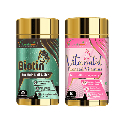Biotin + Vitanatal Prenatal Combo: Hair, Skin, and Nail Health for Expecting Mothers - 120 Capsules - vitaminnicahealthcare