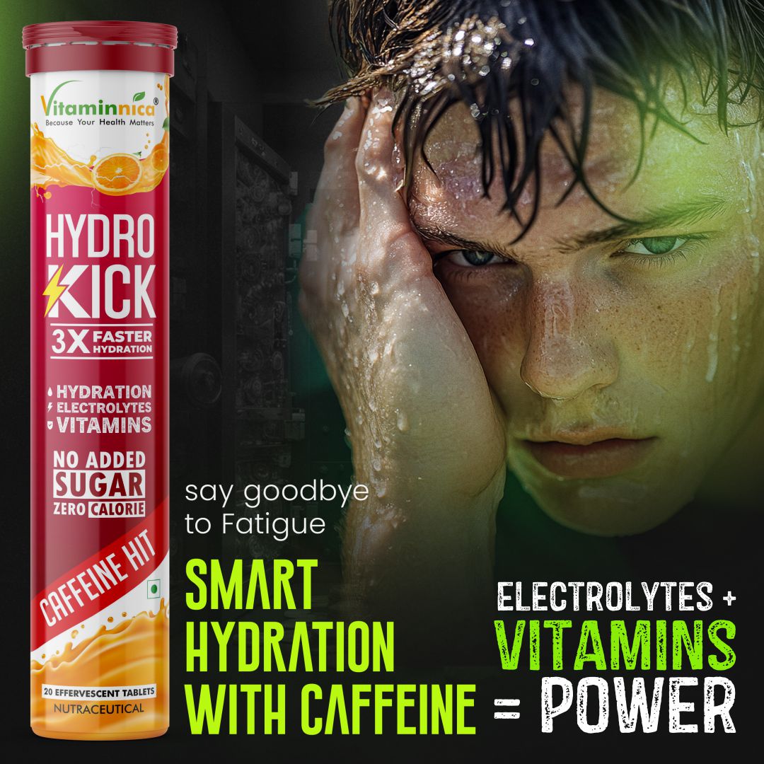 Vitaminnica Hydro Kick- 20 Effervescent Tablets | Hydration + Energy Boost | Electrolytes, Coconut Water, Caffeine & Green Tea | Vitamins & Minerals | Rehydration & Refreshing Energy Drink - Vitaminnica Healthcare