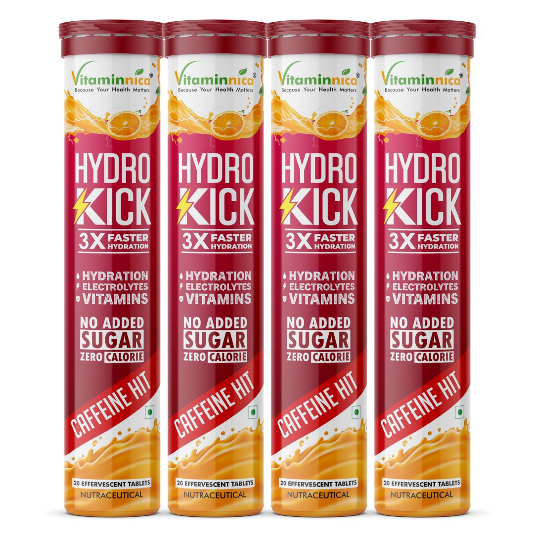 Vitaminnica Hydro Kick- 20 Effervescent Tablets | Hydration + Energy Boost | Electrolytes, Coconut Water, Caffeine & Green Tea | Vitamins & Minerals | Rehydration & Refreshing Energy Drink - Vitaminnica Healthcare