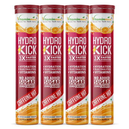 Vitaminnica Hydro Kick- 20 Effervescent Tablets | Hydration + Energy Boost | Electrolytes, Coconut Water, Caffeine & Green Tea | Vitamins & Minerals | Rehydration & Refreshing Energy Drink - Vitaminnica Healthcare