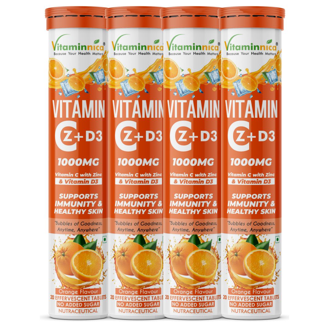 Vitaminnica Vitamin C + Zinc + D3- 20 Effervescent Tablets – High-Strength Vitamin C Drink for Immunity, Hydration, and Recovery | Sugar-Free, Orange Flavour - Vitaminnica Healthcare