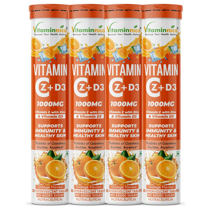 Vitaminnica Vitamin C + Zinc + D3- 20 Effervescent Tablets – High-Strength Vitamin C Drink for Immunity, Hydration, and Recovery | Sugar-Free, Orange Flavour - Vitaminnica Healthcare