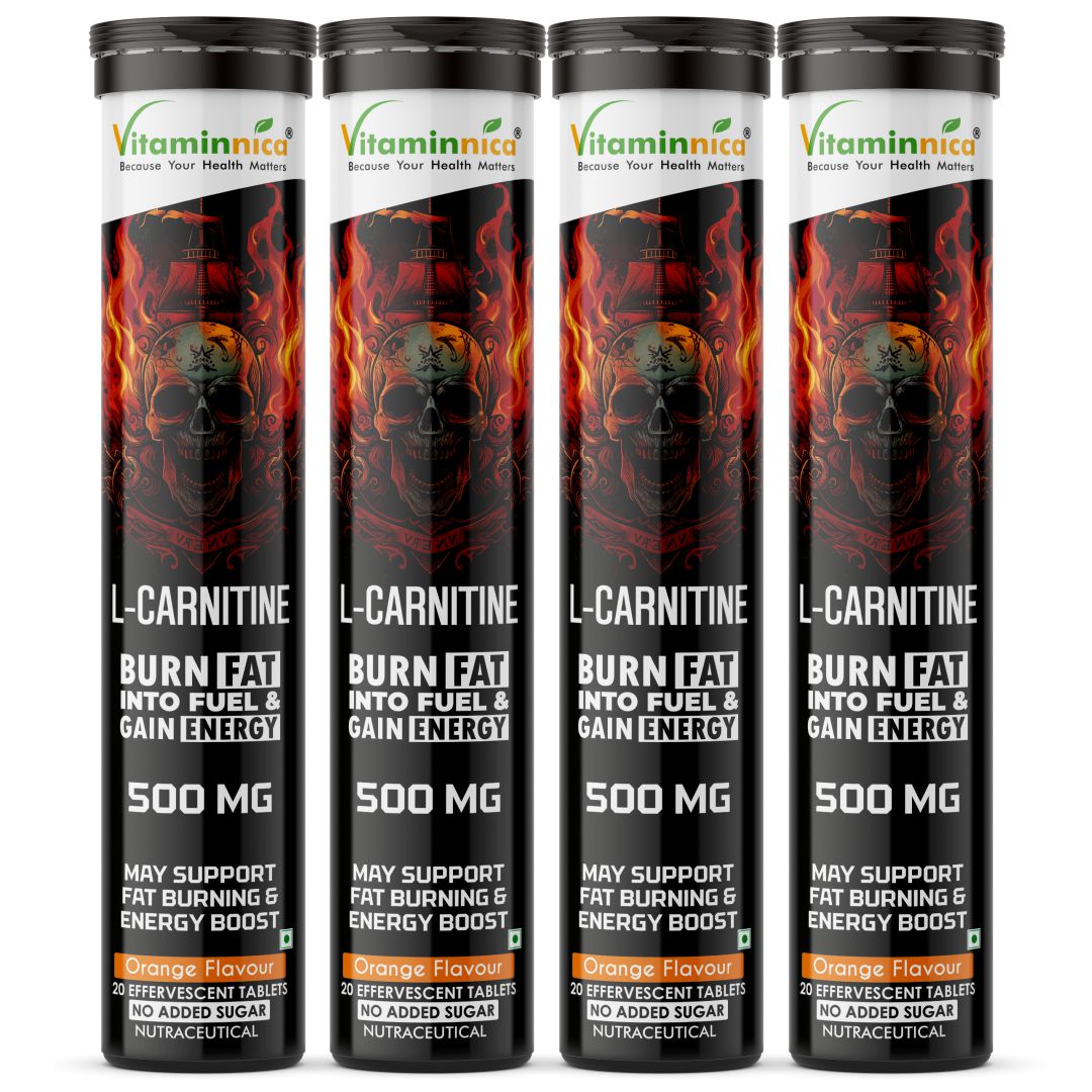 Vitaminnica L-Carnitine- 20 Effervescent Tablets Orange Flavour – Metabolism & Energy Support Supplement – Fat Metabolism, Reduced Fatigue & Workout Performance - Vitaminnica Healthcare