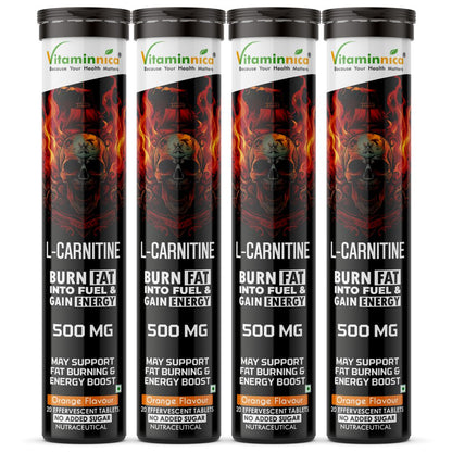 Vitaminnica L-Carnitine- 20 Effervescent Tablets Orange Flavour – Metabolism & Energy Support Supplement – Fat Metabolism, Reduced Fatigue & Workout Performance - Vitaminnica Healthcare
