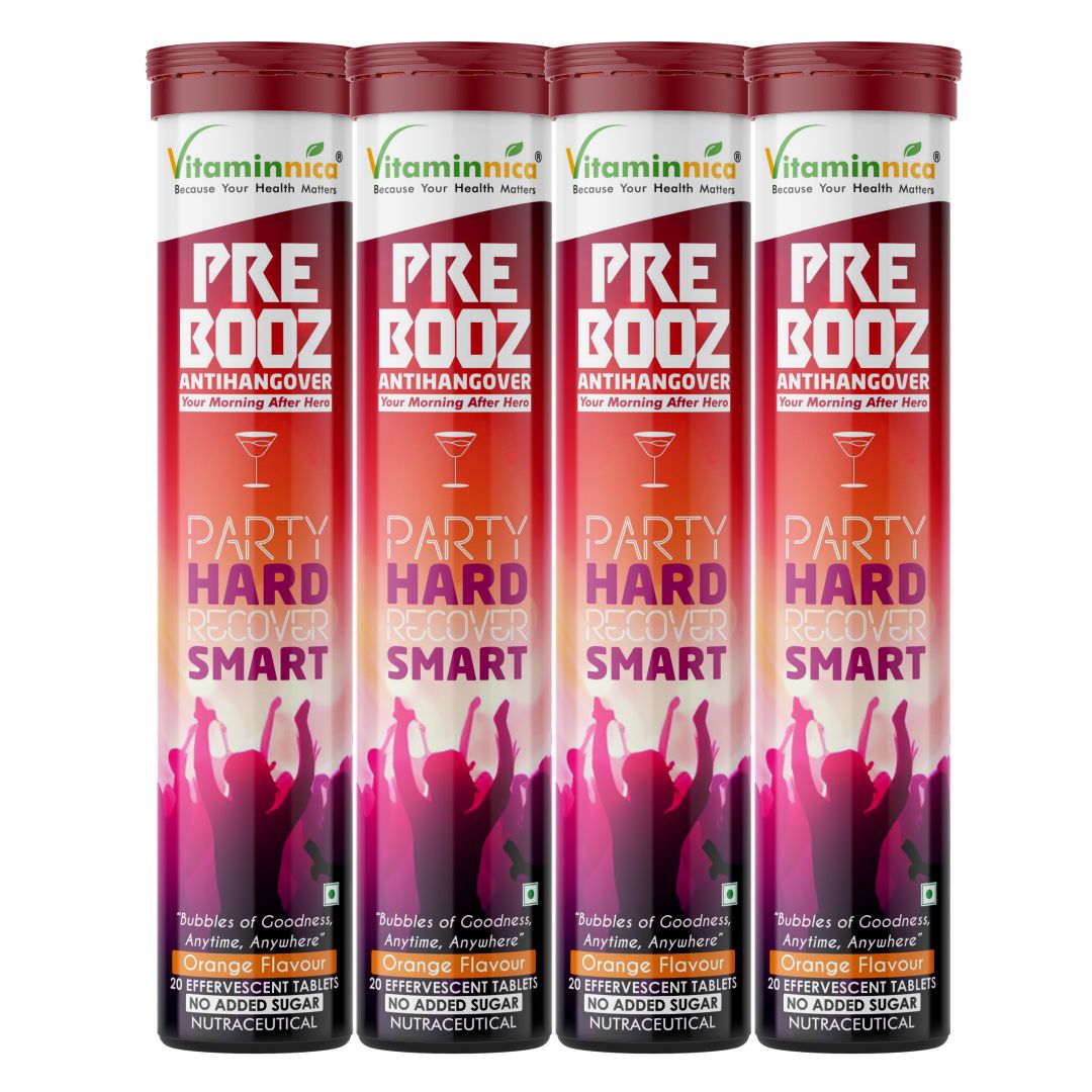 Vitaminnica Pre Booz- Hangover Relief Drink- 20 Effervescent Tablets– Pre & Post Party Recovery Supplement | With Vitamins, Minerals & Antioxidants | Helps Hydration, Liver Support, Energy & Detox - Vitaminnica Healthcare