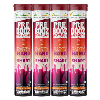 Vitaminnica Pre Booz- Hangover Relief Drink- 20 Effervescent Tablets– Pre & Post Party Recovery Supplement | With Vitamins, Minerals & Antioxidants | Helps Hydration, Liver Support, Energy & Detox - Vitaminnica Healthcare