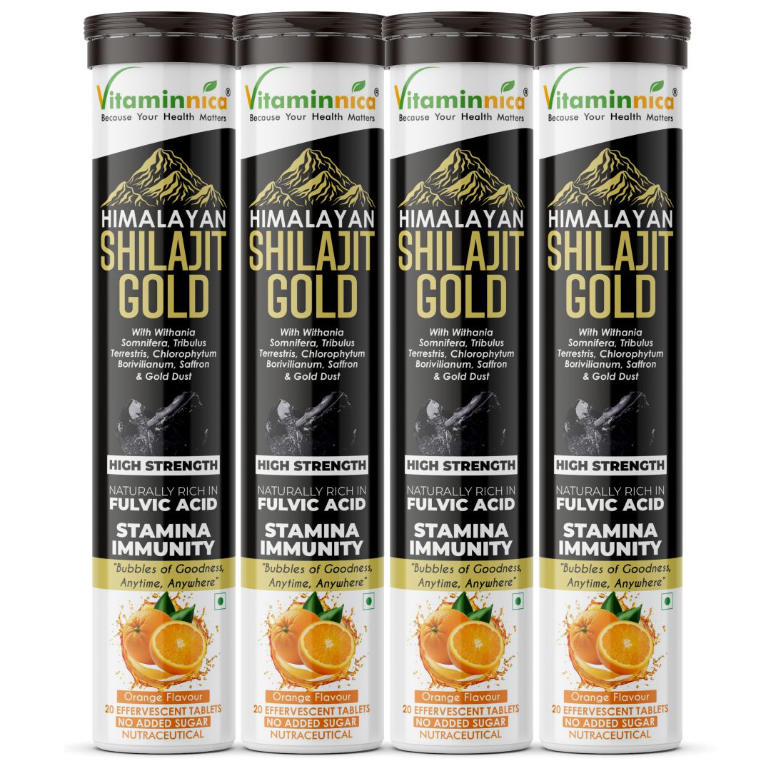 Vitaminnica Shilajit Gold- 20 Effervescent Tablets | Ashwagandha, Gokhru, Saffron & Swarna Bhasma (Gold Dust) for Natural Vitality, Strength & Performance Booster - Vitaminnica Healthcare