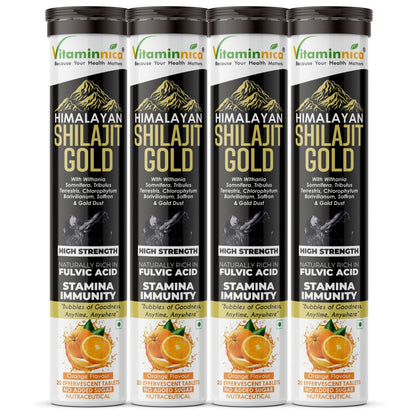 Vitaminnica Shilajit Gold- 20 Effervescent Tablets | Ashwagandha, Gokhru, Saffron & Swarna Bhasma (Gold Dust) for Natural Vitality, Strength & Performance Booster - Vitaminnica Healthcare
