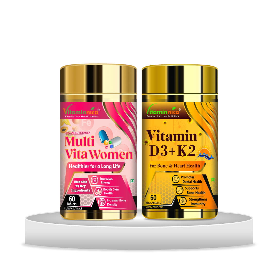 Multivita Women + D3K2 Combo: Bone Health and Vitamin D Absorption for Women - 120 Capsules - vitaminnicahealthcare