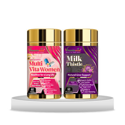 Multivita Women + Milk Thistle Combo: Liver Support and Detoxification for Women - 120 Capsules - vitaminnicahealthcare