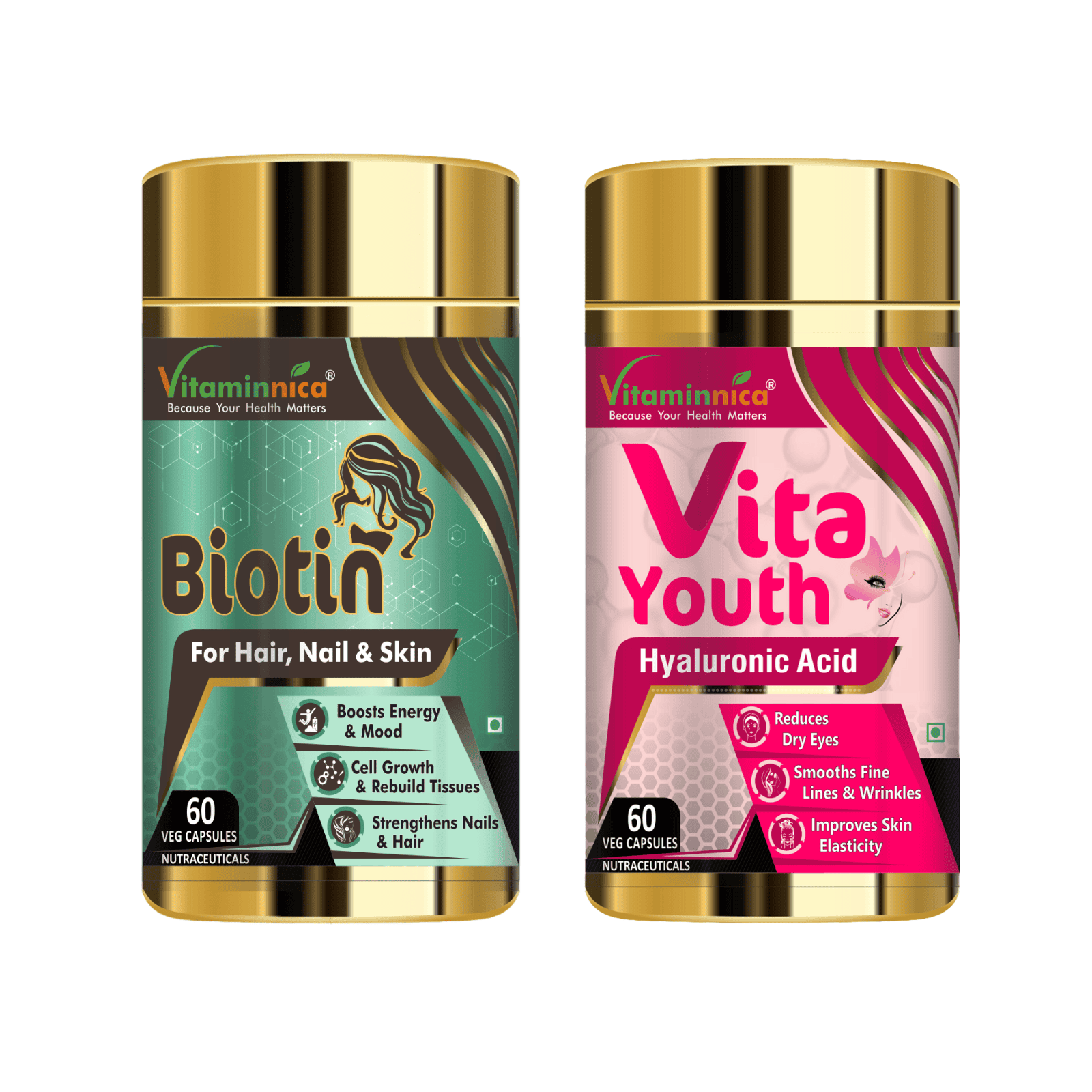 Biotin + Vita Youth Combo: Anti-Aging and Skin Health - 120 Capsules - vitaminnicahealthcare