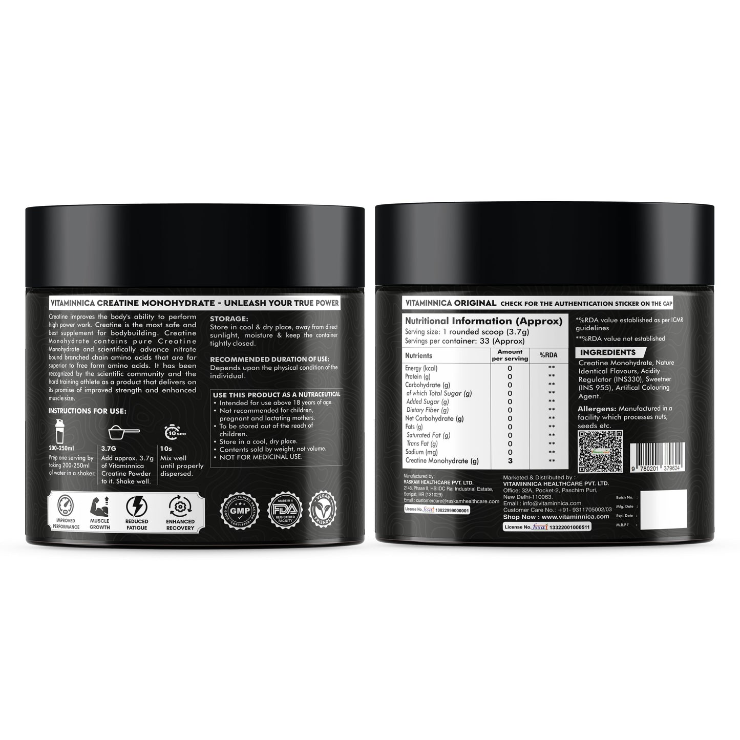 Vitaminnica Creatine Monohydrate 122g Powder – Orange Flavour | Muscle Growth, Strength & Endurance Supplement - Vitaminnica Healthcare