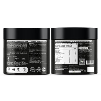 Vitaminnica Creatine Monohydrate 122g Powder – Orange Flavour | Muscle Growth, Strength & Endurance Supplement - Vitaminnica Healthcare