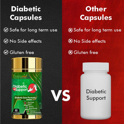 Vitaminnica Diabetic Support - Monitor Blood sugar, Glucose and Pancreatic function- 60 Capsules - Vitaminnica Healthcare