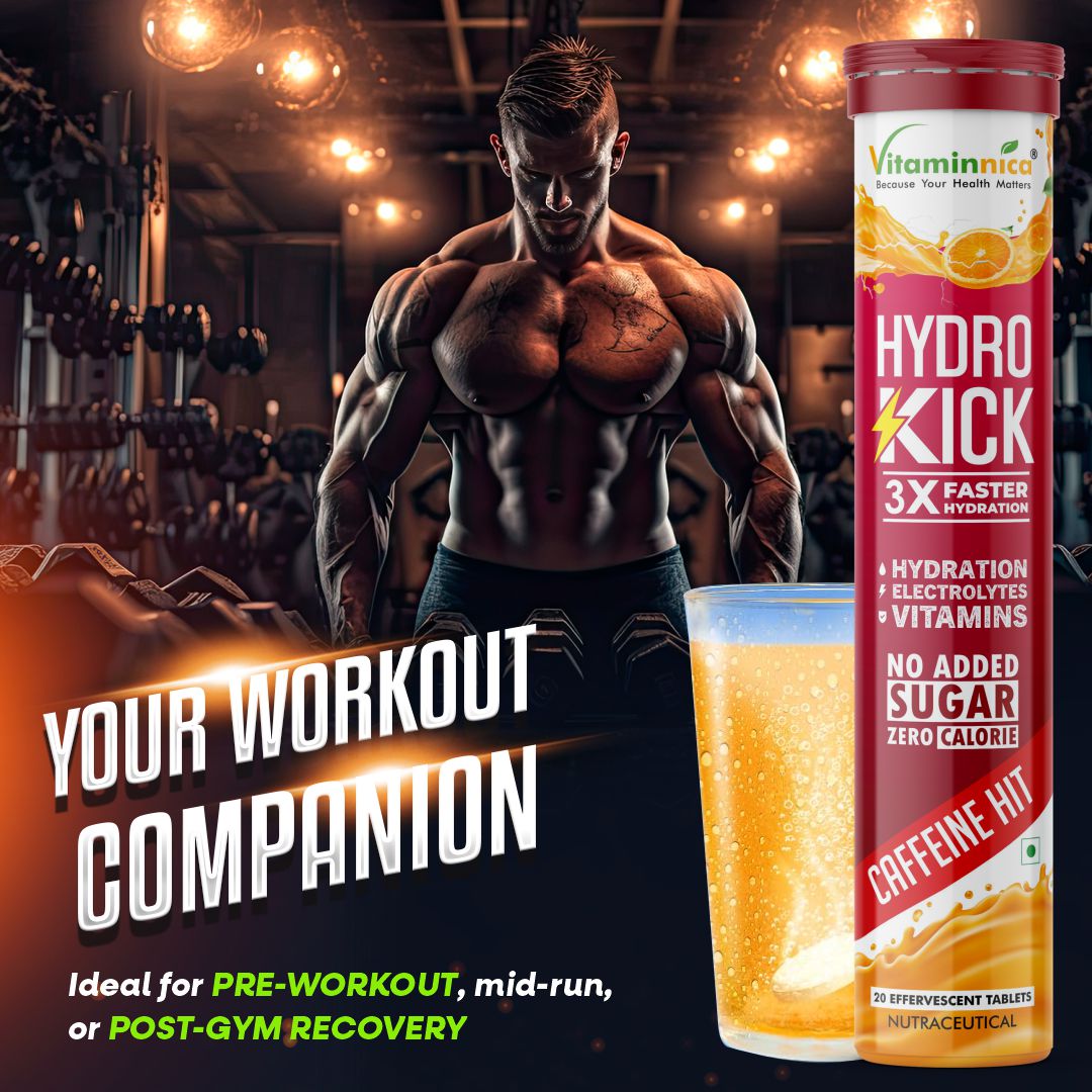 Vitaminnica Hydro Kick- 20 Effervescent Tablets | Hydration + Energy Boost | Electrolytes, Coconut Water, Caffeine & Green Tea | Vitamins & Minerals | Rehydration & Refreshing Energy Drink - Vitaminnica Healthcare