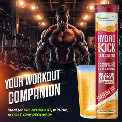 Vitaminnica Hydro Kick- 20 Effervescent Tablets | Hydration + Energy Boost | Electrolytes, Coconut Water, Caffeine & Green Tea | Vitamins & Minerals | Rehydration & Refreshing Energy Drink - Vitaminnica Healthcare