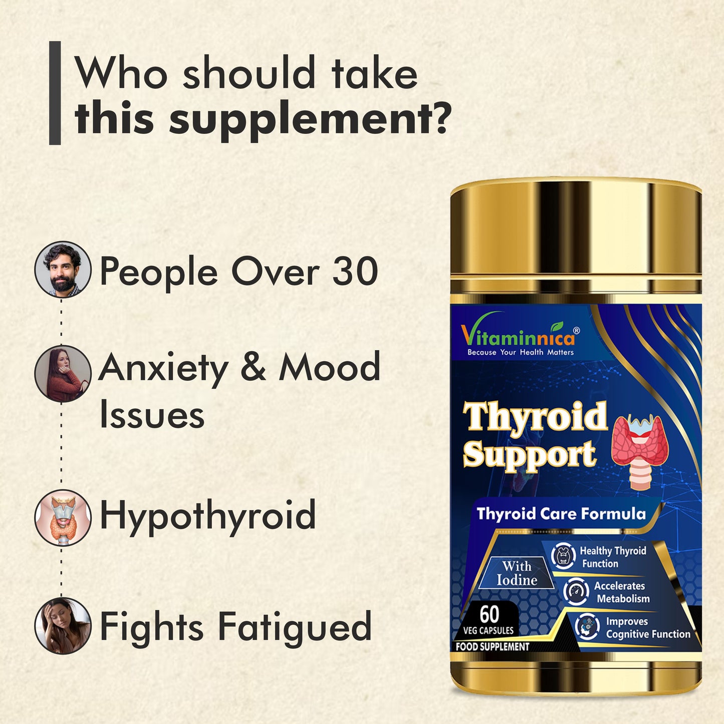 Thyroid Support - Healthy thyroid function, improves metabolism and memory- 60 Capsules