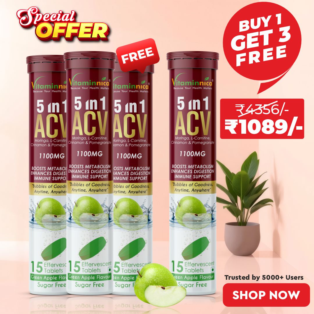 Vitaminnica ACV Moringa 5-in-1- Buy 1 Get 3 Free– Ultimate Detox & Metabolism Booster- 15 Effervescent Tablets | Green Apple Flavour - Vitaminnica Healthcare
