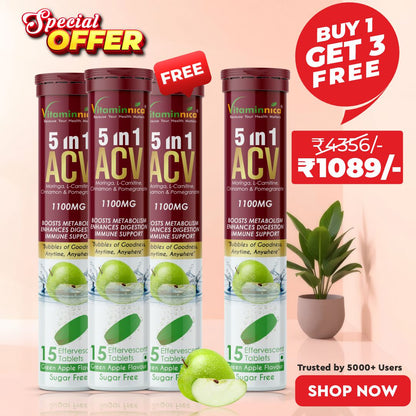 Vitaminnica ACV Moringa 5-in-1- Buy 1 Get 3 Free– Ultimate Detox & Metabolism Booster- 15 Effervescent Tablets | Green Apple Flavour - Vitaminnica Healthcare