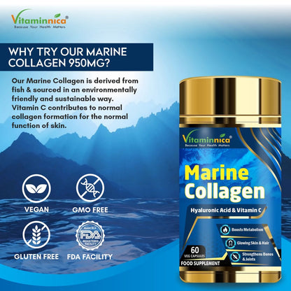 Vitaminnica Marine Based Collagen-  Skin, Hair, Nails, Bones & Joints | 60 Capsules - Vitaminnica Healthcare
